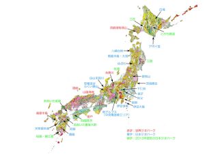 日本各地に点在するジオパークが一覧できる日本地図